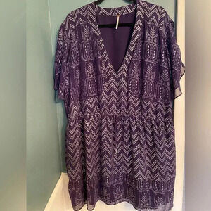 Free People shift dress - purple with metallic pattern -large - great condition